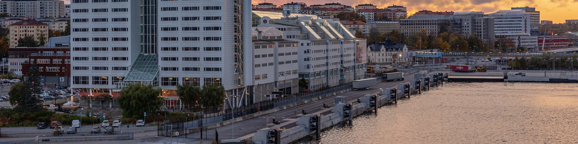 Värtahamnen (Varta harbor), Sweden's largest passenger port with extensive ferry traffic to Finland and Estonia; view on Scandic hotel
