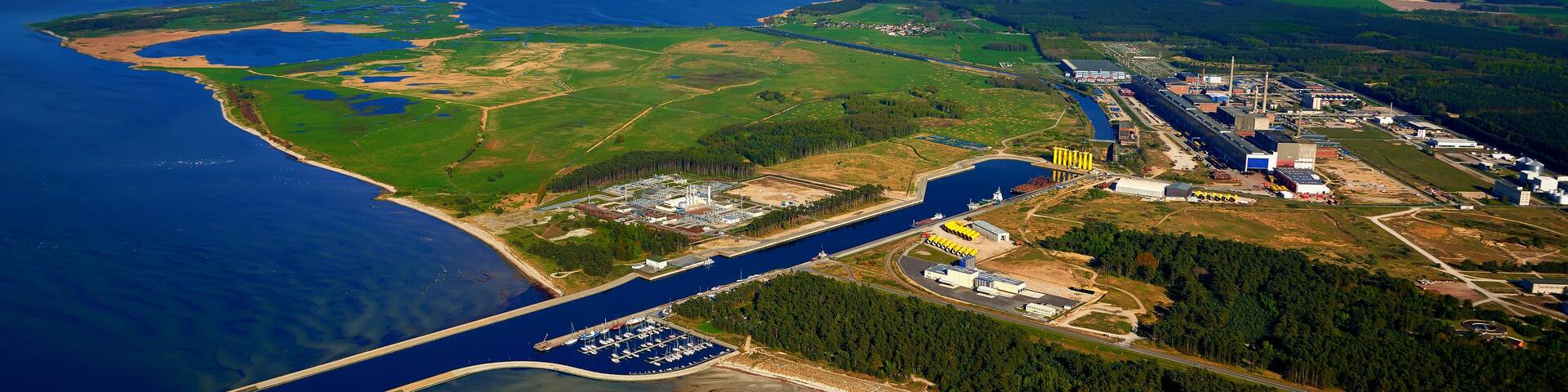 aerial view of harbour and industrial area of Lubmin