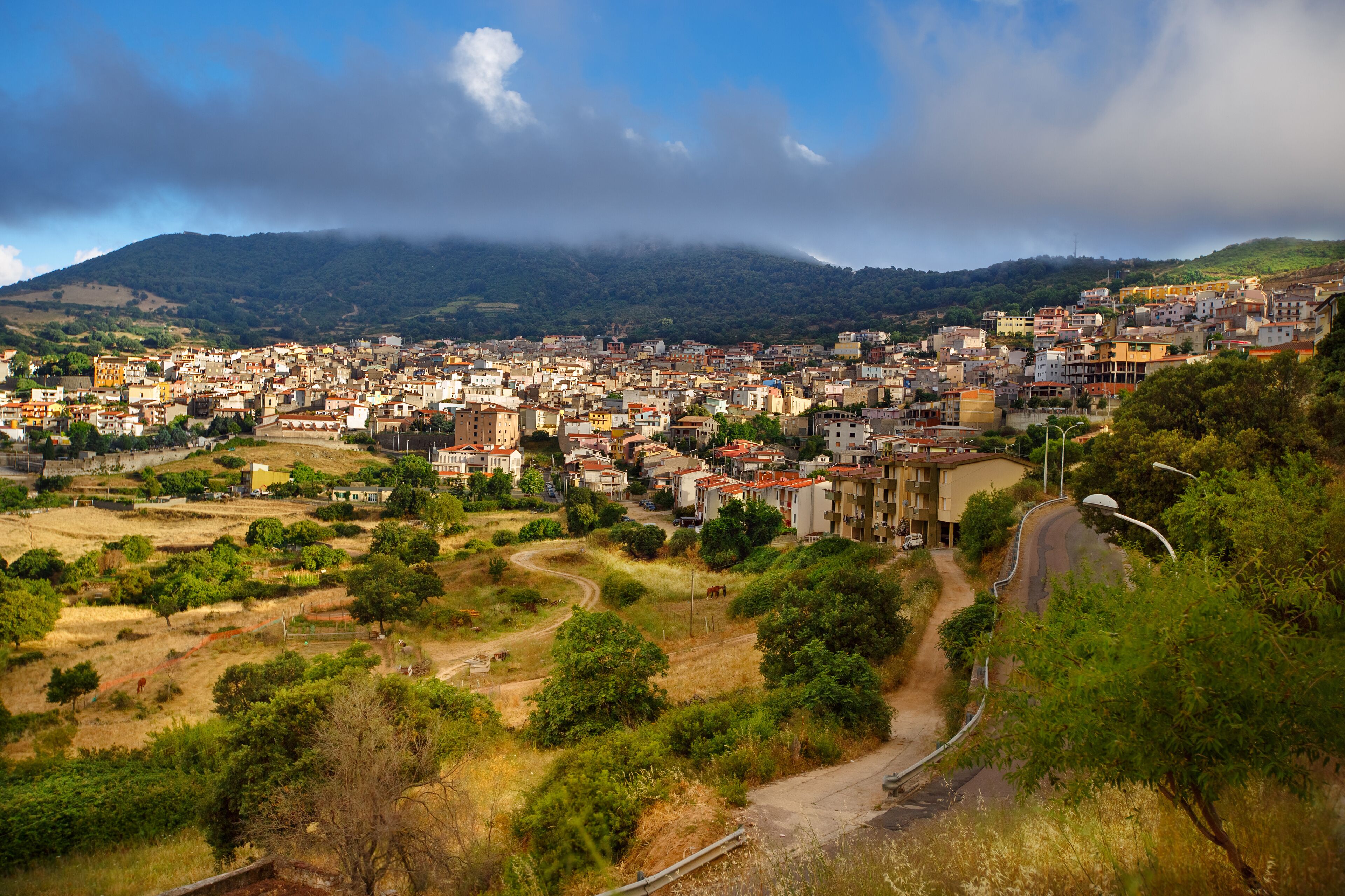 Aerial panorama view of Orgosolo, Sardinia, Italy