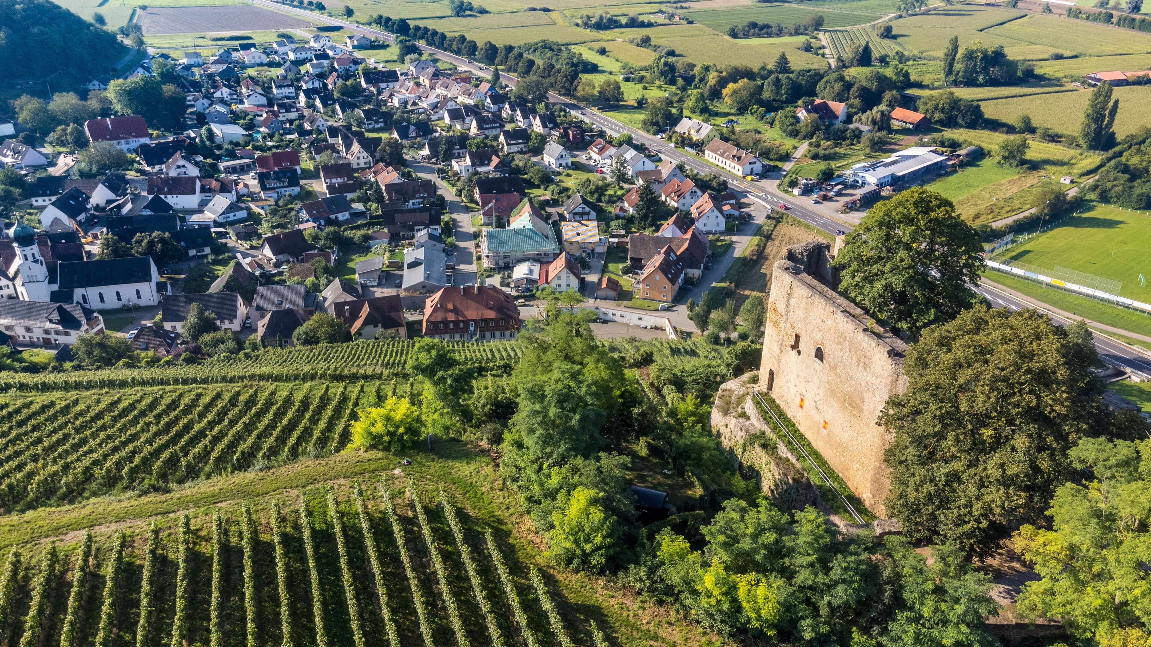 Blick auf Hecklingen mit der Burg Lichtereck im Vordergrund - Wandern auf dem Vierburgenweg