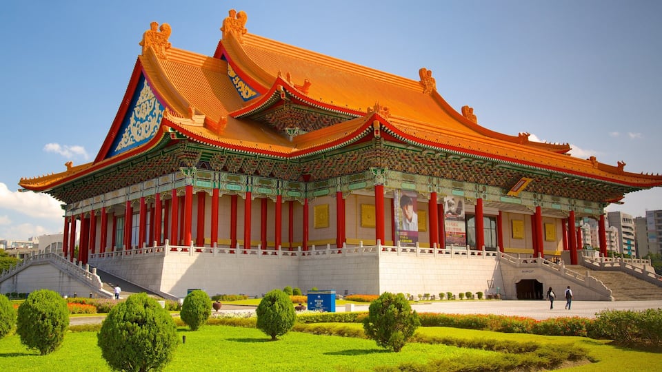 Taipei which includes a temple or place of worship, heritage architecture and religious elements