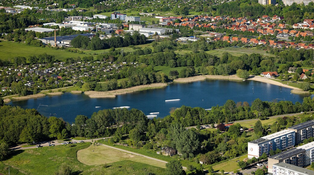 Neubrandenburg, Reitbahnsee, Wasserski Anlage, Mecklenburg-Vorpommern, Deutschland, Luftaufnahme aus dem Flugzeug
