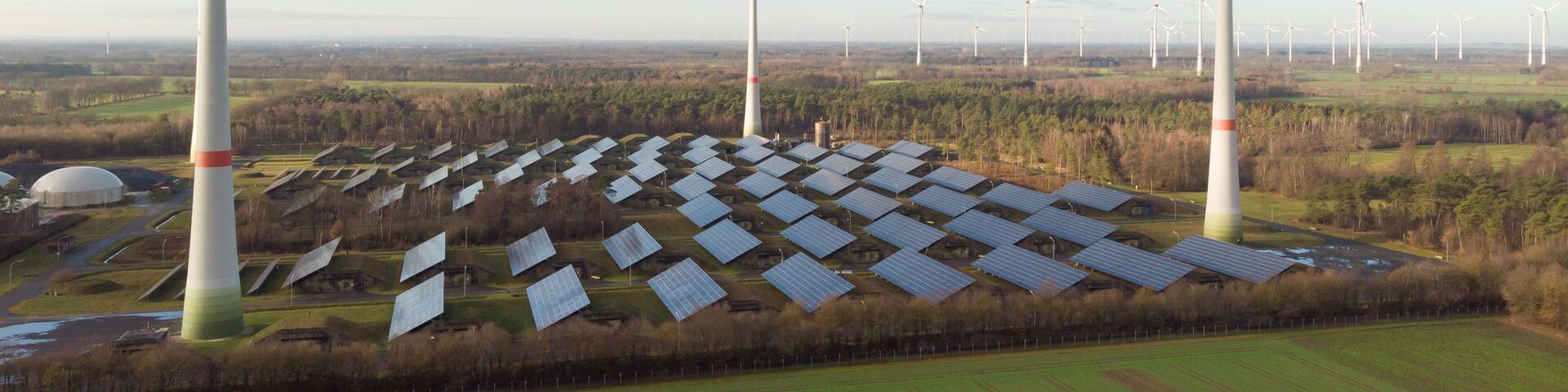 Aerial view, Wind and Solar farm, Saerbeck Germany