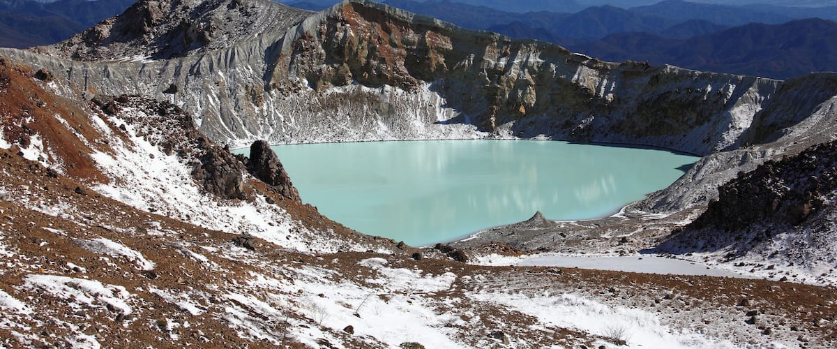 Yugama crater seen from the West in Mount Kusatsu-Shirane volcano, Japan.