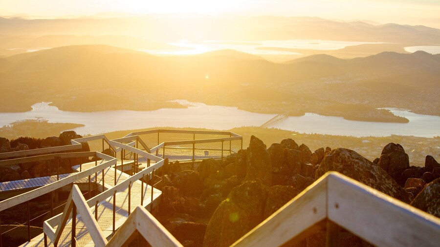 Mt. Wellington which includes a sunset, general coastal views and views