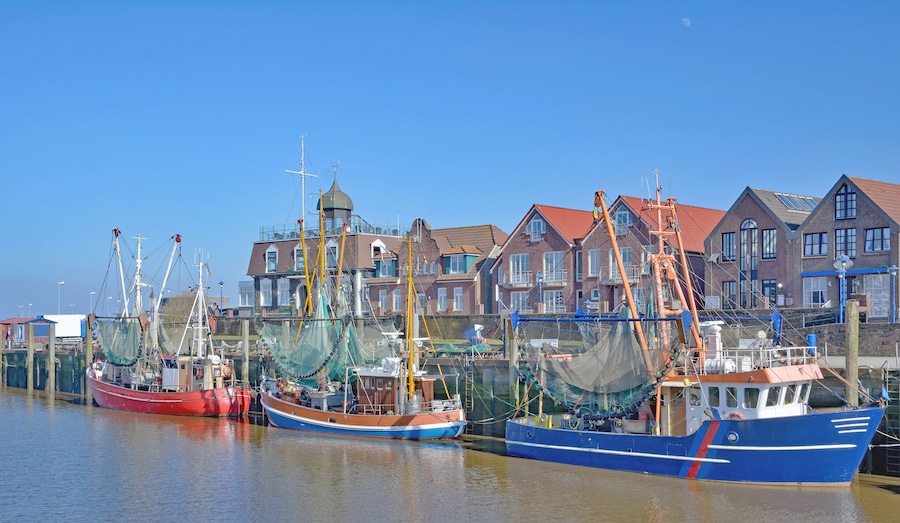Crab Fishing Harbor of Neuharlingersiel in East Frisia at North Sea,lower Saxony,Germany, Shutterstock ID 629680781, Purchase Order: -