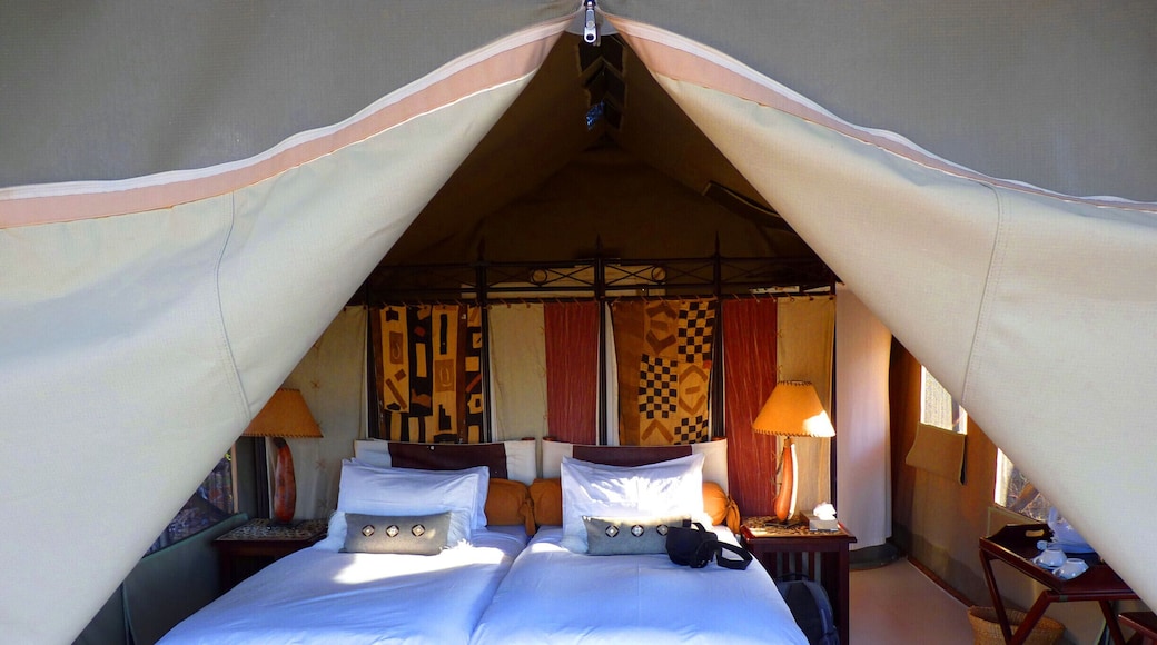 Now that's camping! Take in the stunning sunsets and starry nights at Mowani Mountain Camp in Namibia.