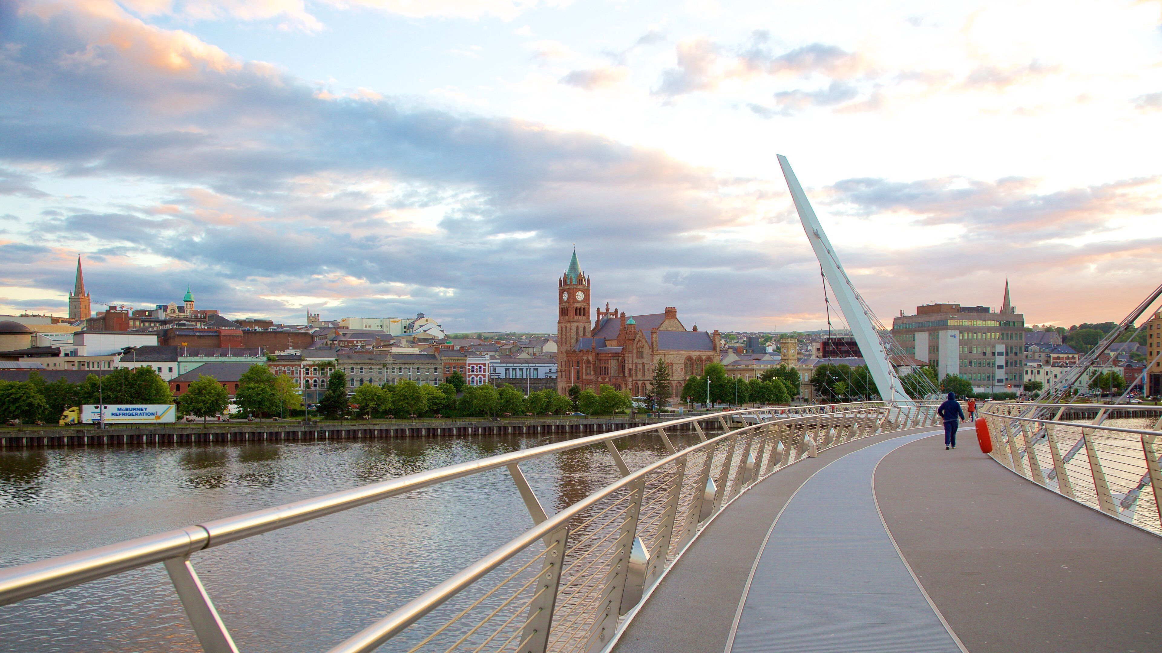 Peace Bridge which includes modern architecture, a bridge and a river or creek