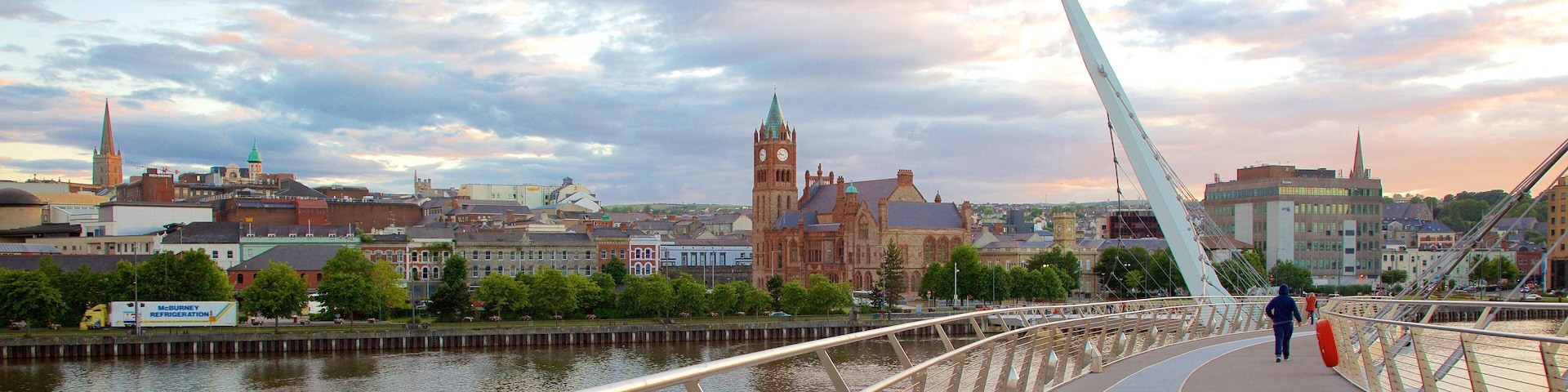 Peace Bridge which includes modern architecture, a bridge and a river or creek