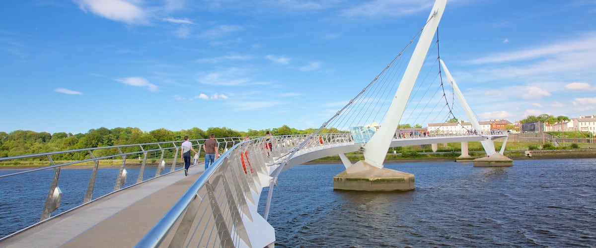 Peace Bridge showing a bridge, modern architecture and a river or creek