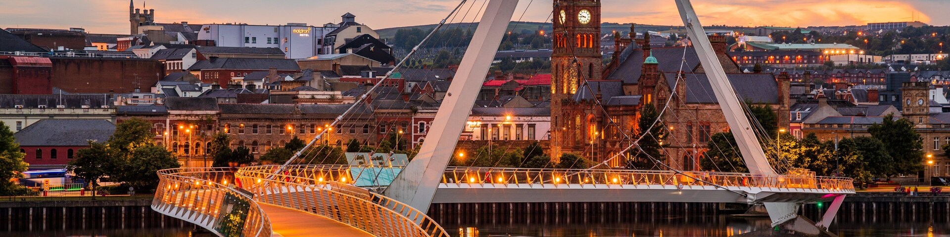Peace Bridge which includes a river or creek, a bridge and night scenes