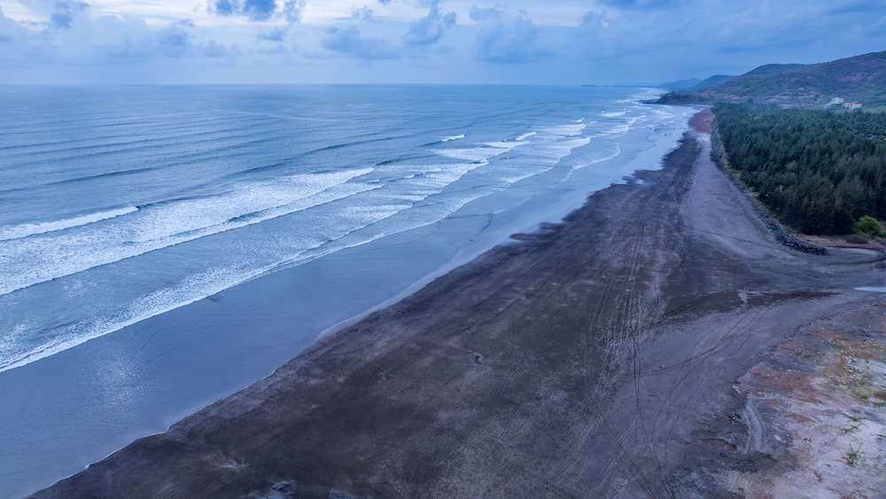 Aerial footage of Harnai beach at Dapoli, located 200 kms from Pune on the West Coast of Maharashtra India.