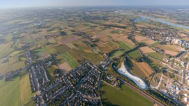 Rhine River with Industrial Park Solvay and cityscape of Rheinbe