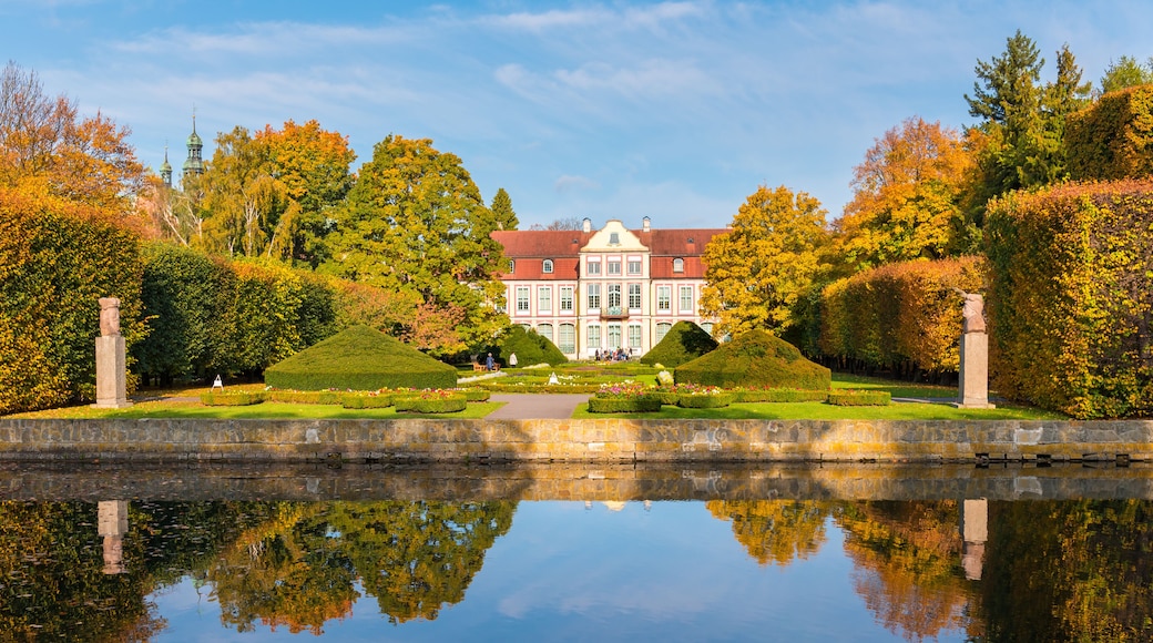 Abbots Palace built in the rococo style and located in Oliwa park. Autumn scenery. Gdansk, Poland.