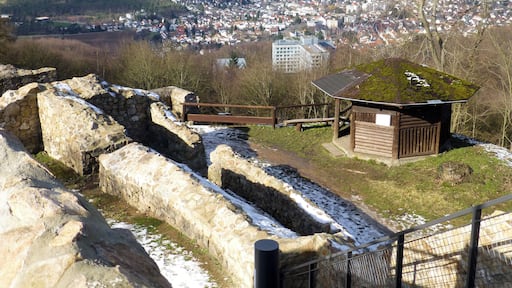 Burg Tannenberg; Blick vom Bergfried nach Nordwesten über Seeheim nach Pfungstadt und zur Rheinebene