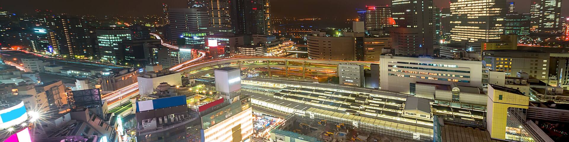 Busy Junction at Night from Above at yokohama station