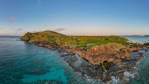 Aerial view of Fiji tropical Islands at sunset in the south Pacific