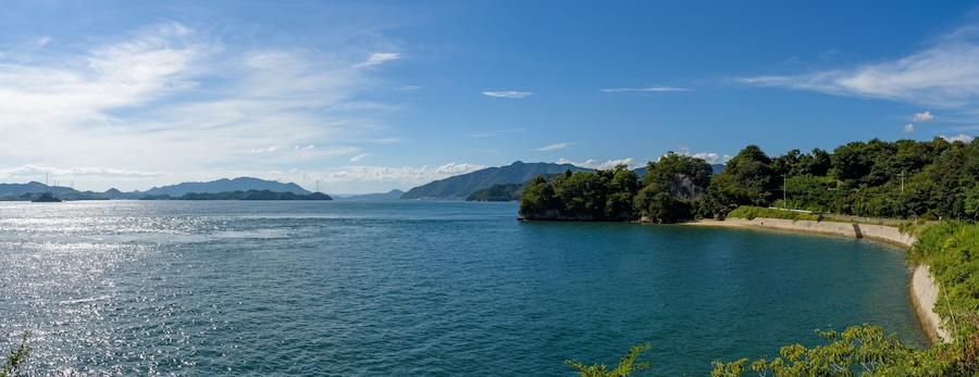 Panorama Landscape of the Seto Inland Sea, View toward Mihara City from Innoshima Island, Onomichi City
