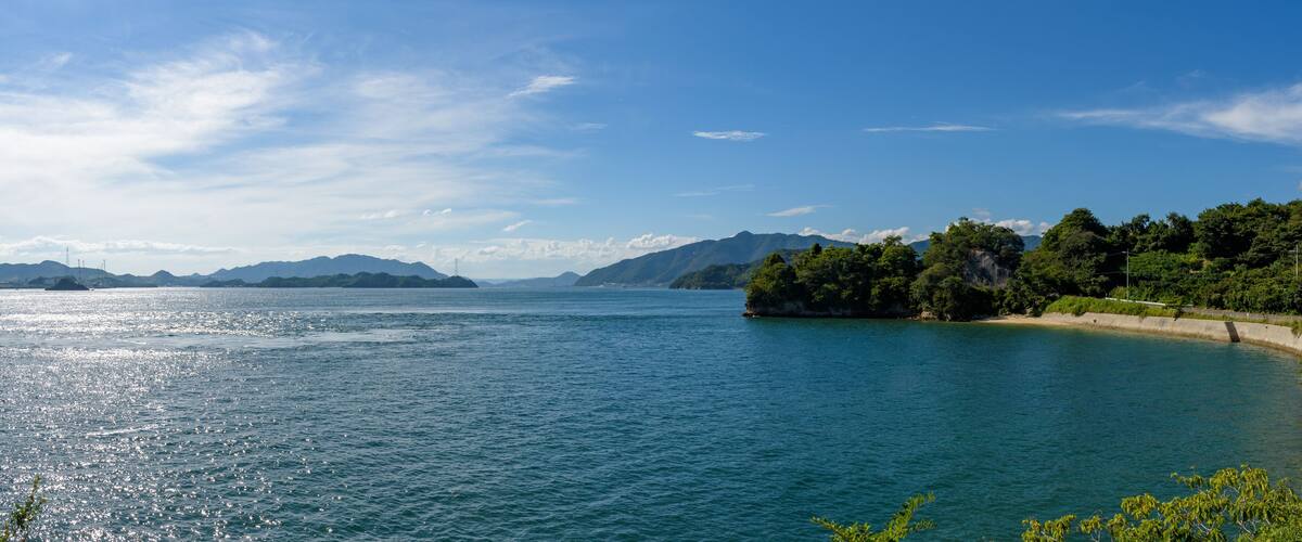 Panorama Landscape of the Seto Inland Sea, View toward Mihara City from Innoshima Island, Onomichi City