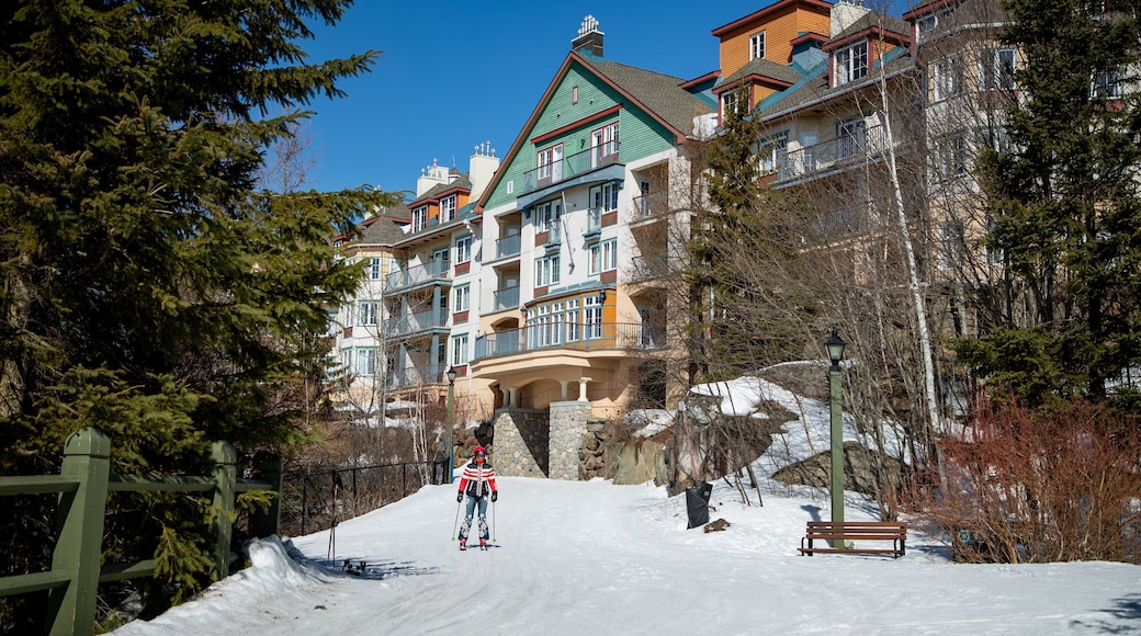 Mont-Tremblant Pedestrian Village showing snow and snow skiing