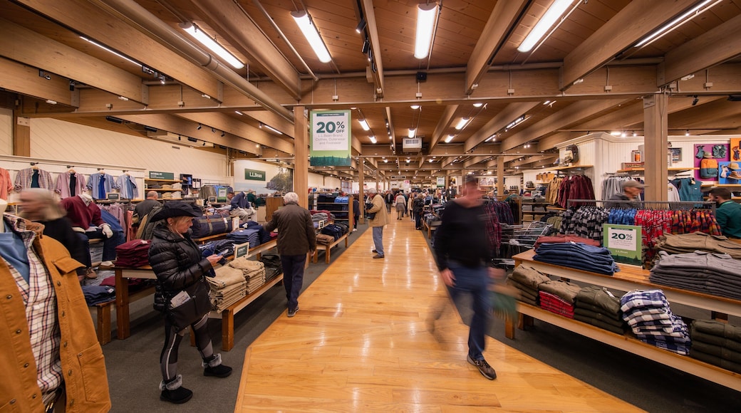 LL Bean Flagship Store showing shopping and interior views as well as a large group of people