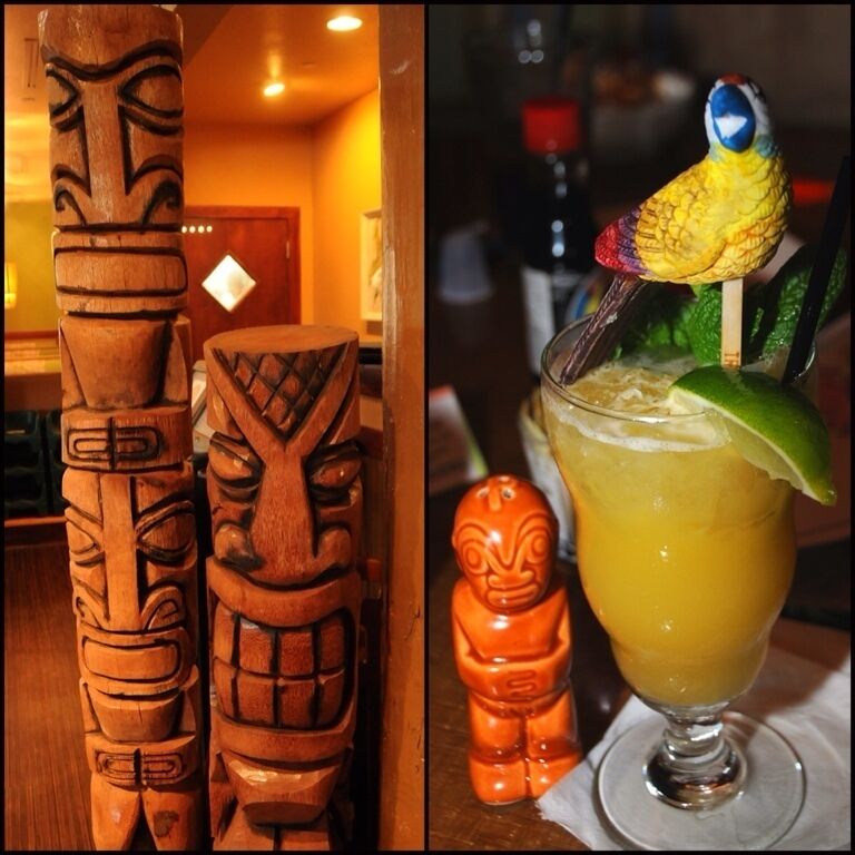 ""The Potted Parrot" named for the garnish that Trader Vic used, a ceramic parrot on a stick. While not as exsquisitely appointed as the Traditional restaurant, this Trader Vic's Island bar & Grill has several decent carvings.
#cocktail #BarLove