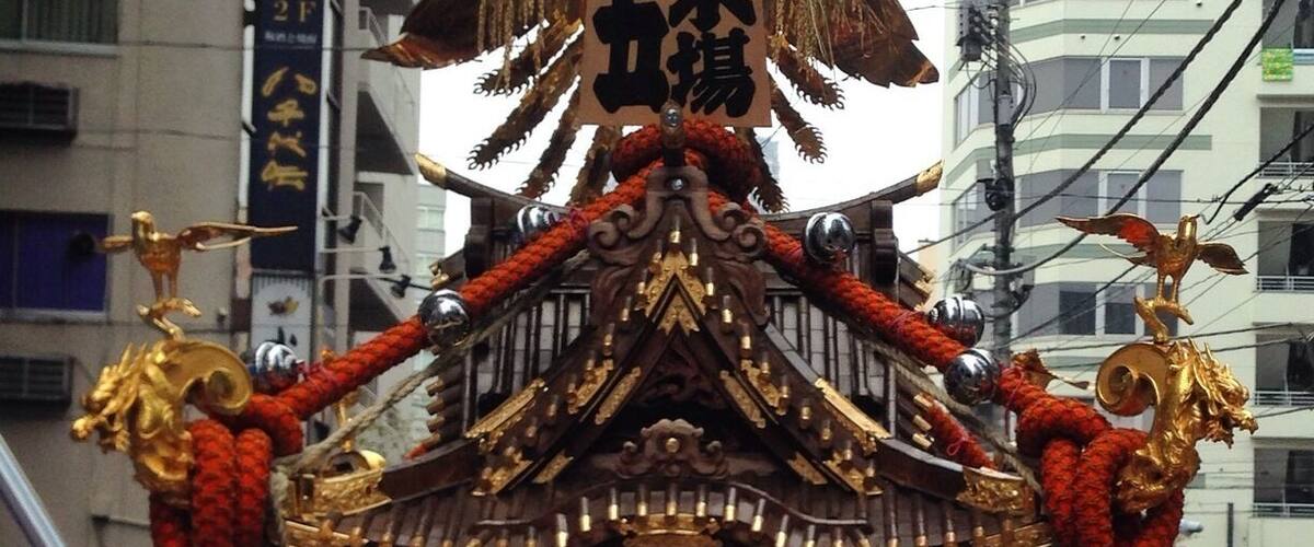 Omikokoshi, a small shrine for festivals. We carry over the Omikoshi all around towns with 20-30 people. It has varieties of shape. Very folk traditional side of Tokyo you may see during summer.