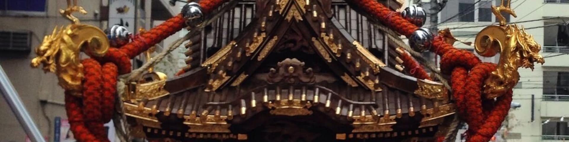 Omikokoshi, a small shrine for festivals. We carry over the Omikoshi all around towns with 20-30 people. It has varieties of shape. Very folk traditional side of Tokyo you may see during summer.