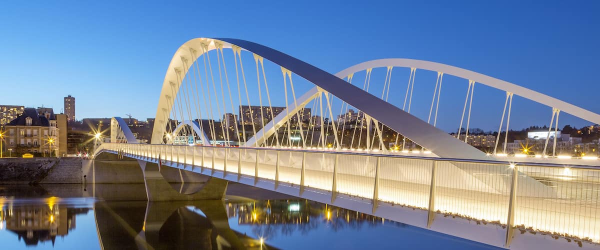 View of Schuman bridge by night, Lyon, France, Europe., Shutterstock ID 243742288, SF SSA Case with Manager Approval: Case 07151371, Job: Prepay credit, Client/Licensee: , Other: