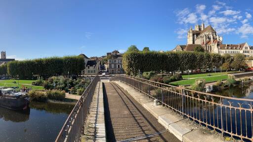 view from the bridge on Auxerre and the cathedral