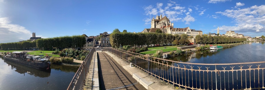 view from the bridge on Auxerre and the cathedral