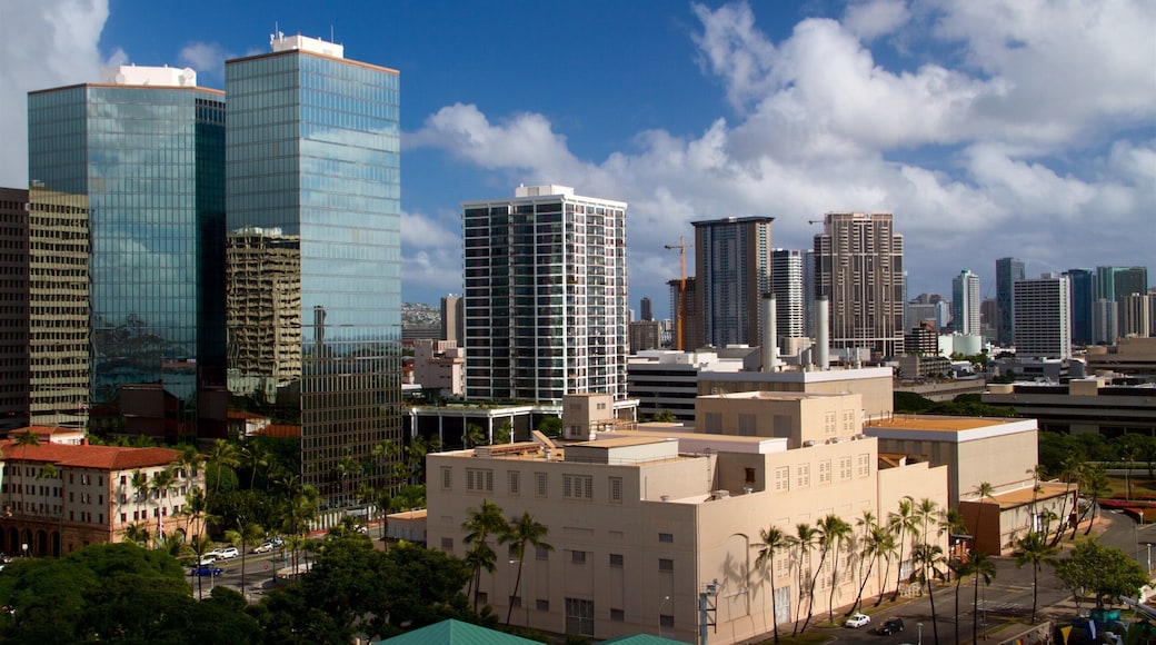 Aloha Tower which includes a city, landscape views and a skyscraper