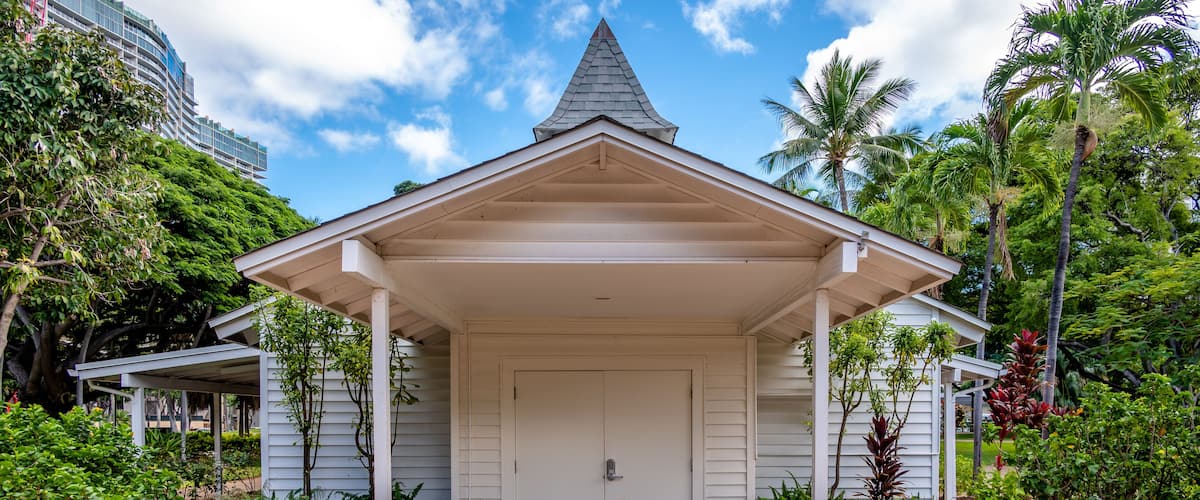 Exterior facade of the Fort DeRussy Army Chapel.