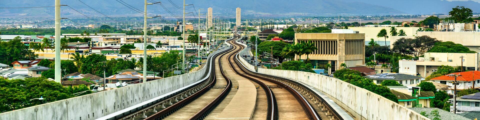 Light rail metro transit system at Kalauao Pearlridge in Hawaii, United States