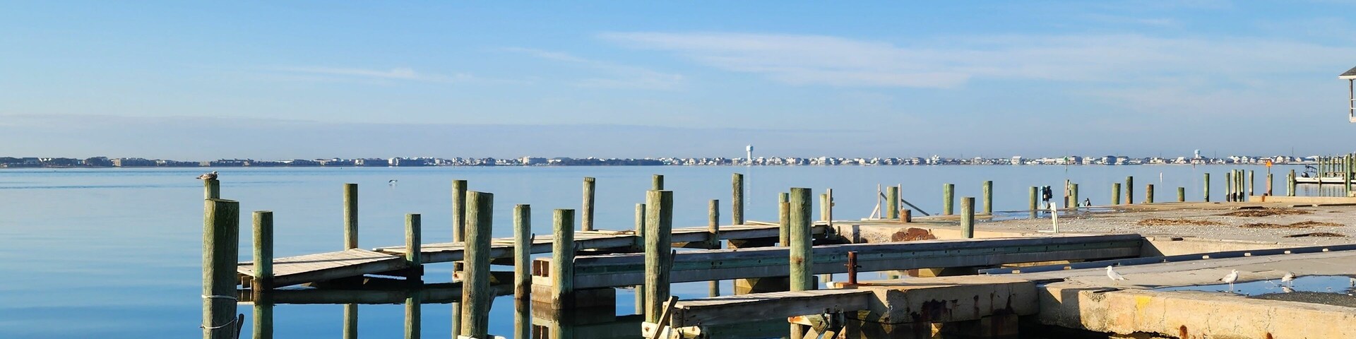 Daytime view of the waterfront docks of Morehead City, North Carolina