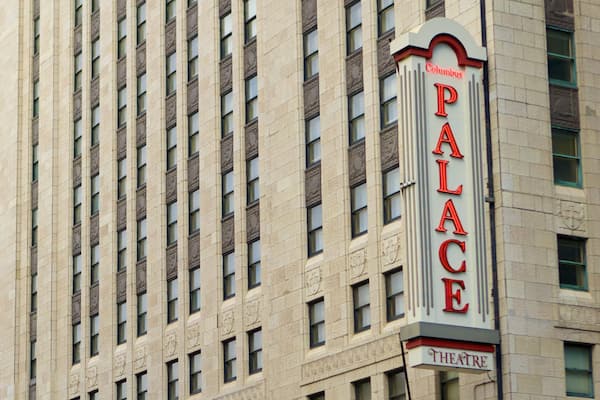 Palace Theatre showing a hotel, theater scenes and signage