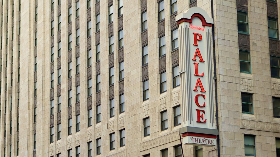 Palace Theatre showing a hotel, theater scenes and signage