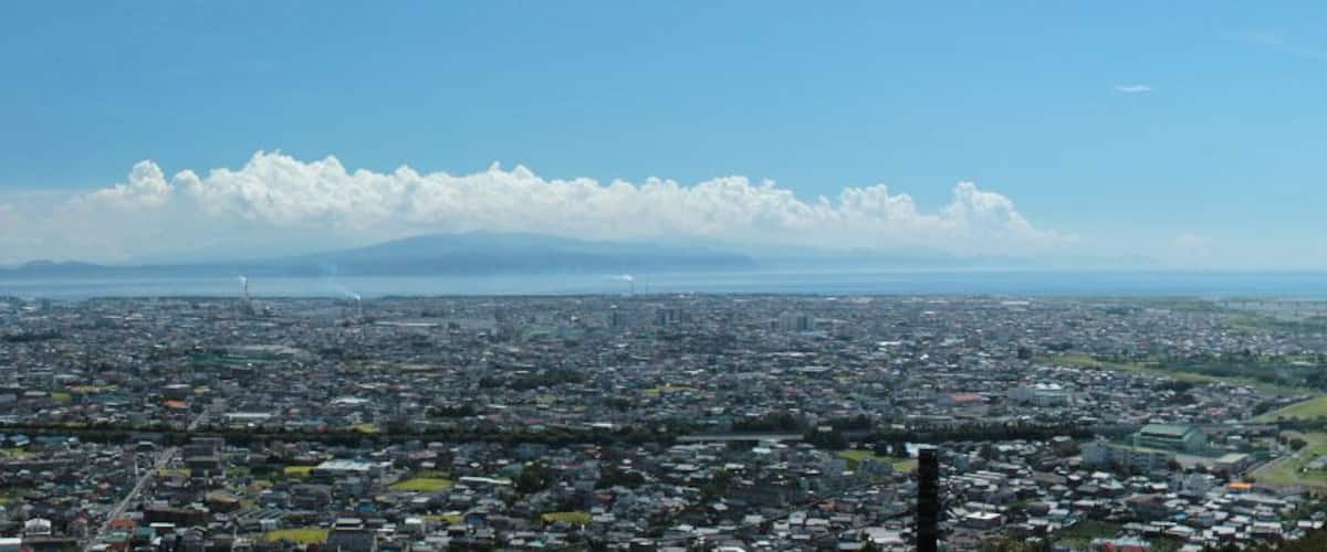 View of Fuji city, from Observation deck of Mount Iwamoto (岩本山).
