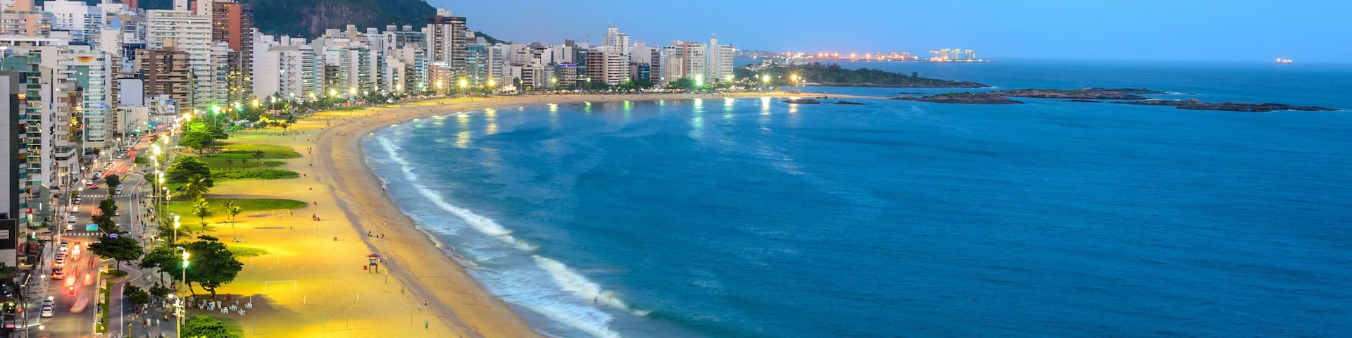 The Costa Beach in Vila Velha during the blue hour , Espirito Santo , Brazil.