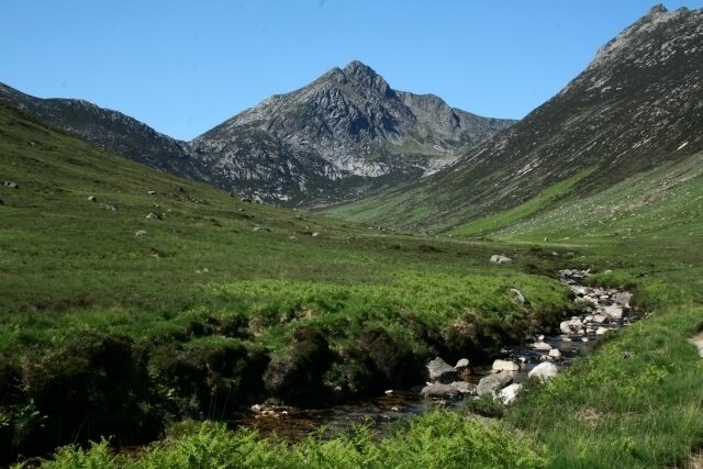 Sannox Burn Coming down Glen Sannox from the direction of Cir Mhor (top dead centre).