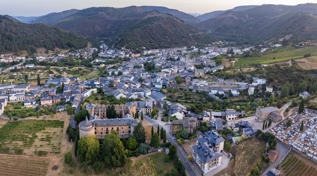 A Breathtaking Aerial View of Vallafranca del Bierzo at Sunrise, Spain