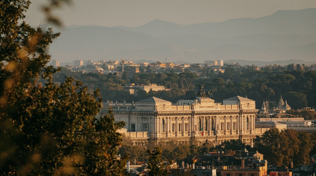 Passeggiata del Gianicolo which includes heritage architecture, landscape views and a sunset