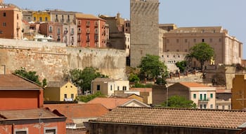 View of the Castello historic district in Cagliari, Italy, with the medieval Elefante tower in the foreground