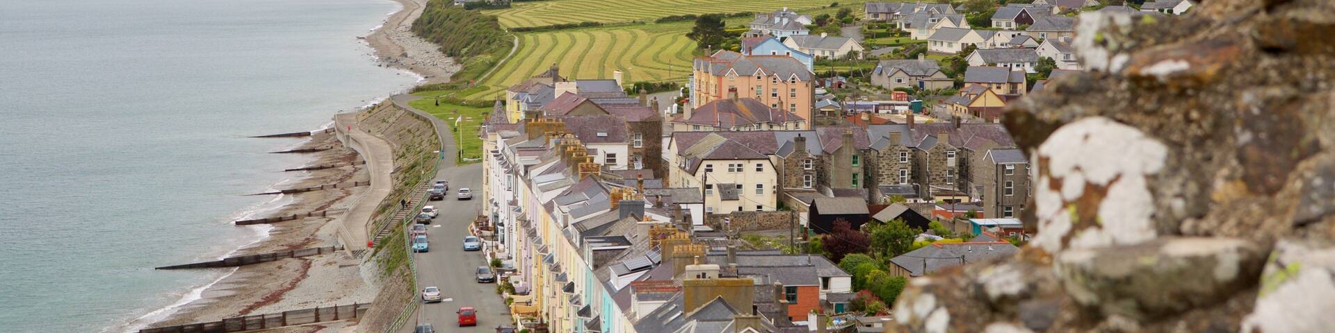 Criccieth Castle featuring general coastal views and a small town or village