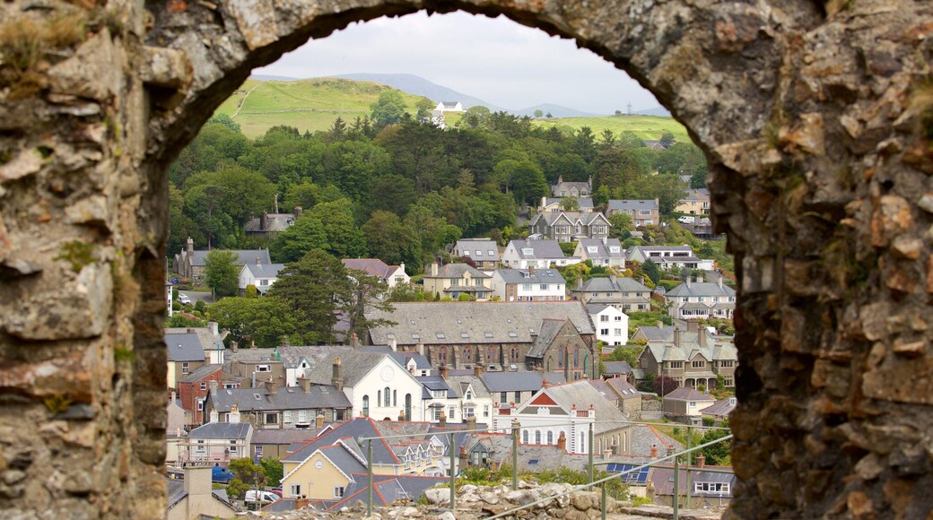 Criccieth Castle featuring a small town or village