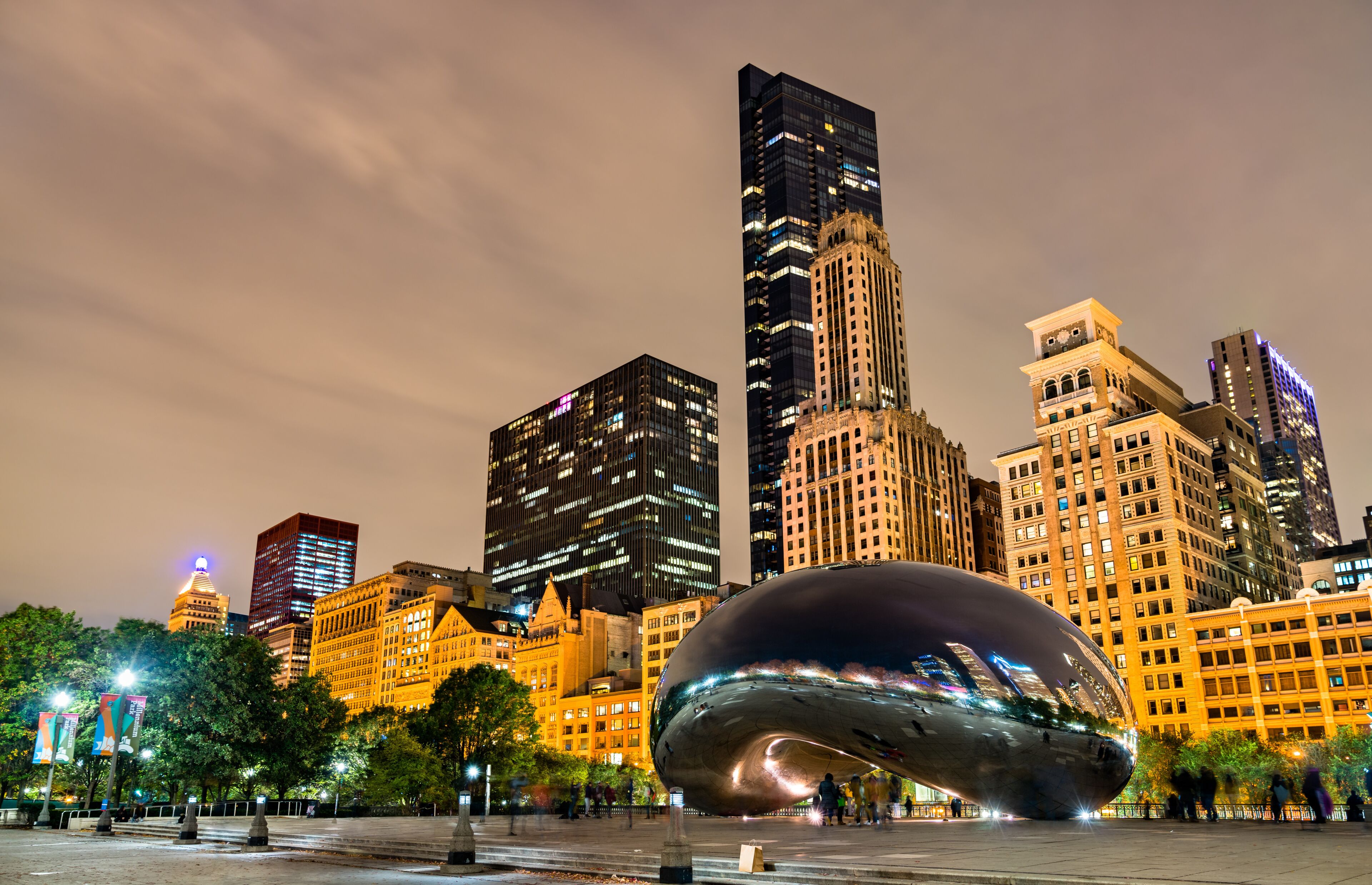 Chicago, United States - November 3, 2019: Cloud Gate, a public sculpture at Millennium Park in the Loop community area of Chicago
