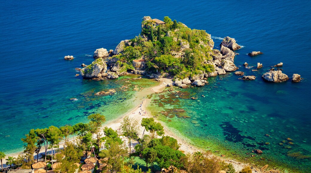 beach and island Isola Bella at Taormina, Sicily