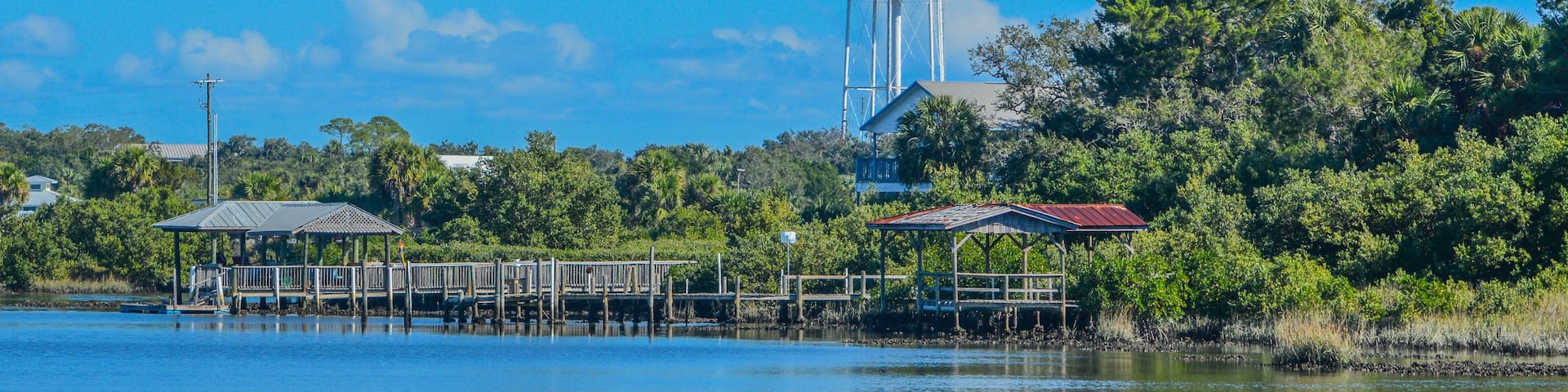 The Cedar Key Water Tower and Fishing Pier on the Island City of Cedar Key, Levy County, Florida