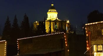 The Placer County Courthouse all lit up.