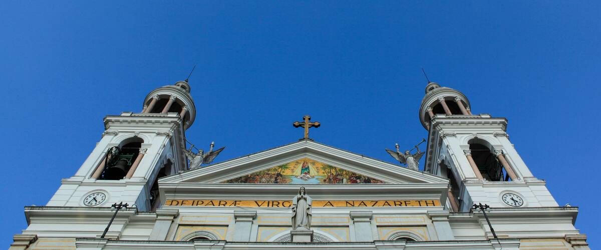 Detail of Basilica of Our Lady of Nazareth during the festivities of Círio de Nazaré in Belém, Pará, Amazon, Brazil.